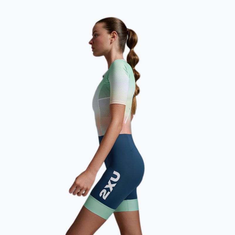 Body da triathlon da donna 2XU Aero Hex Sleeved jelly mint/majol 5