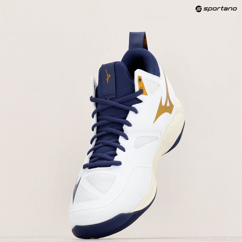 Scarpe da pallavolo Mizuno Wave Dimension Mid bianco/nastro blu/oro mp 9