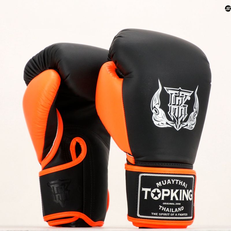 Top King Reborn Guantoni da boxe in pelle nera/arancione 6