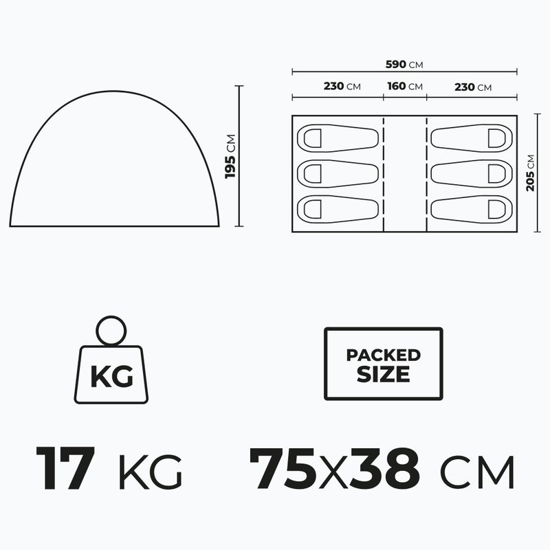 KADVA AIRcamp 6.33 Tenda da campeggio per 6 persone verde 24