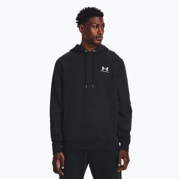 Felpa con cappuccio Under Armour Essential Fleece nero/bianco da uomo