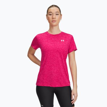 Maglietta da allenamento Under Armour Tech C-Twist sfumata fucsia/bianco da donna