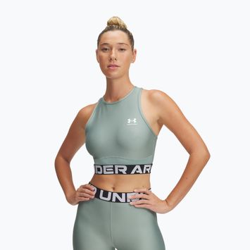 Canotta Under Armour Heat Gear Rib verde silice/verde silice/bianco da donna per allenamento