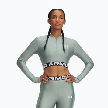 Top da allenamento Under Armour Heat Gear Rib 1/4 Zip verde silice/verde silice/bianco da donna