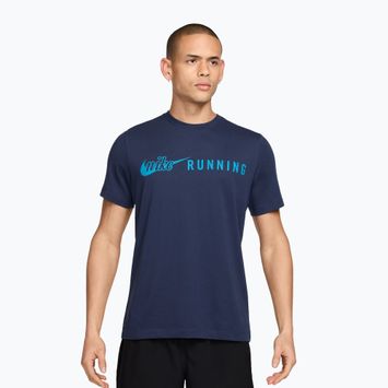 Maglia da corsa da uomo Nike Dri-Fit Running T-Shirt midnight navy/light current blue
