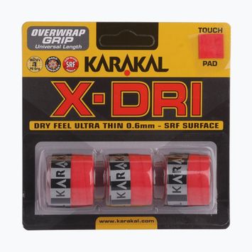 Grip per racchetta da squash Karakal X-Dri Grip 3 pezzi rosso.