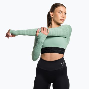 Gymshark Vision Crop Top donna a maniche lunghe per allenamento verde/nero
