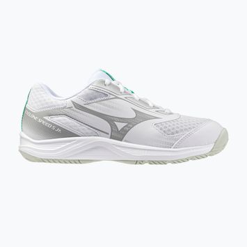 Scarpe da pallavolo per bambini Mizuno Cyclone Speed 5 bianco/nero/smeraldo ghiacciato