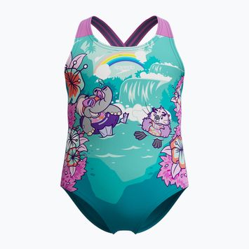 Speedo Learn To Swim Costume da bagno per bambini stampato con schiena incrociata neon viola