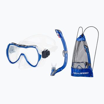 AQUA-SPEED Set da snorkeling Enzo + maschera Evo + boccaglio + borsa blu