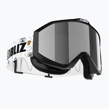 Occhiali da sci per bambini Bliz Liner Jr nero bianco logo/marrone&argento specchio