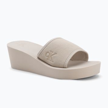 Calvin Klein infradito donna YW0YW01725 Beach Wedge Slide Canvas guscio d'uovo