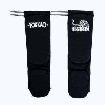 YOKKAO Protezioni tibia Muay Thai Boxe cotone nero