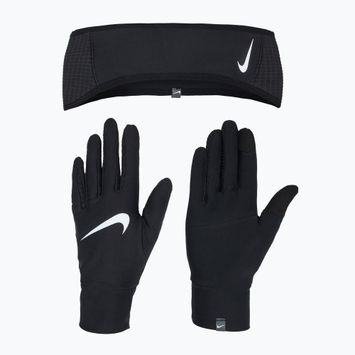 Set fascia da braccio + guanti da donna Nike Essential Running nero/nero/argento