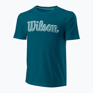 Maglietta da tennis da uomo Wilson Script Eco Cotton Tee blu/corallo