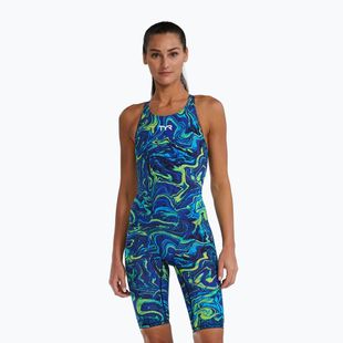 Costume da bagno intero donna TYR Thresher Open Back Hyperblitz blue/green