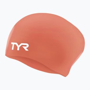 Cuffia da nuoto TYR Long Hair Wrinkle Free Silicone coral/white