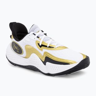 Under Armour Spawn 5 scarpe da basket bianco/nero/oro metallizzato