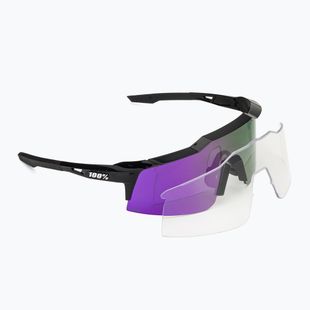 100% Speedcraft SL occhiali da sole neri lucidi/ iper polarizzati a specchio color lavanda