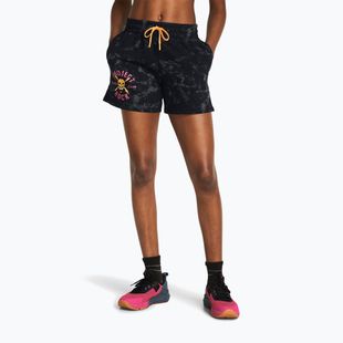 Pantaloncini da allenamento Under Armour Project Rock Underground Terry da donna nero/arancio nova/bianco