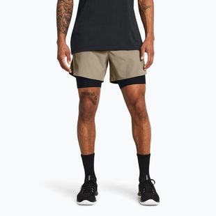 Pantaloncini da uomo Under Armour Peak Woven 2in1 timberwolf taupe/nero/nero