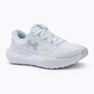 Under Armour Charged Surge 4 scarpe da corsa da donna bianco/grigio resistente/argento metallico