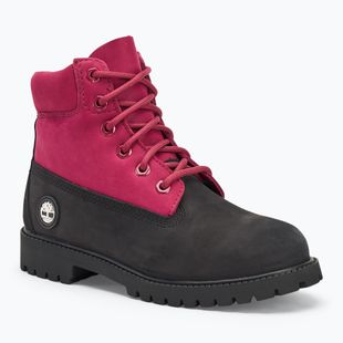 Timberland Premium 6 In Lace scarpe da bambino in nabuk nero/rosa scuro