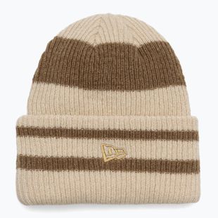 Berretto invernale da donna New Era Stripe Cuff Knit Beanie beige