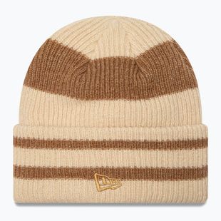 Berretto invernale da donna New Era Stripe Cuff Knit Beanie beige