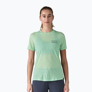Camicia grafica da donna Patagonia Cap Cool Merino Blend fitz roy loss: verde sciacquato