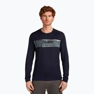 Uomo Icebreaker Merino 200 Oasis Crewe Elevation Line manica lunga termica midnight navy