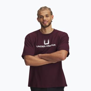 T-shirt da uomo Under Armour Logo Heayweight bordeaux scuro/bianco