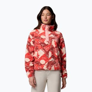 Felpa in pile da donna Columbia Helvetia II Printed Cropped Half Snap poppy red/sunscape