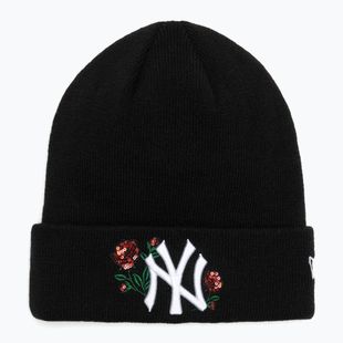 Berretto invernale da donna New Era Sequin Rose Beanie New Yor Yankees nero