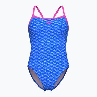 Costume da bagno intero donna arena Monogram Challenge back blue river multi/shocking pink