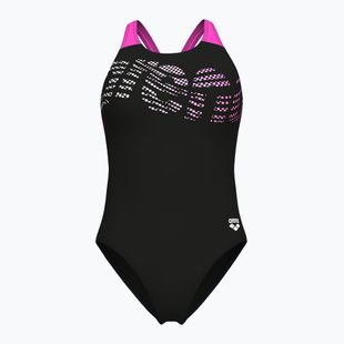 Costume da bagno intero donna arena Flowing V Back nero/rosa shocking
