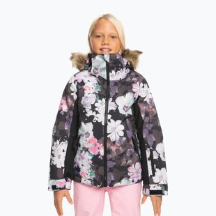 Giacca da snowboard per bambini ROXY Jet Ski Girl nero vero e proprio fiore sfocato