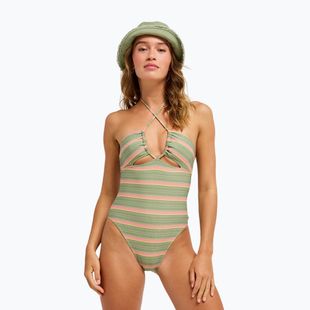 Costume da bagno intero da donna ROXY Dreamer HI oil green say it with stripes