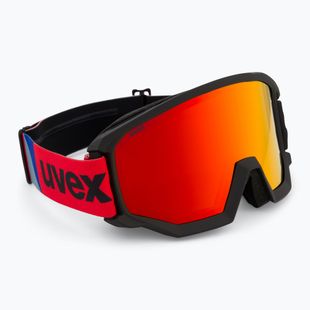 UVEX Athletic FM occhiali da sci nero opaco/rosso specchiato arancio chiaro