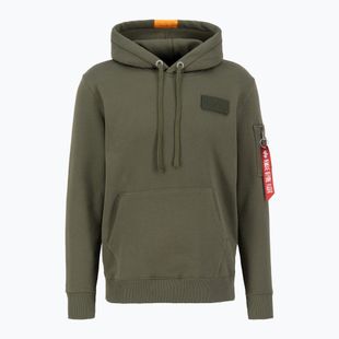 Alpha Industries Uomo Felpa con cappuccio a righe rosse verde scuro