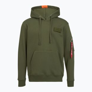 Alpha Industries Uomo Felpa con cappuccio a righe rosse verde scuro