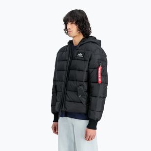 Alpha Industries Uomo Giacca con cappuccio in finto piumino nero