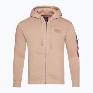 Felpa Alpha Industries Back Print Zip da uomo, color corallo polveroso