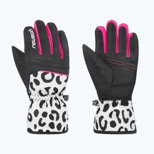 Guanti da sci per bambini Reusch Alan Junior bianco/grigio leopardato