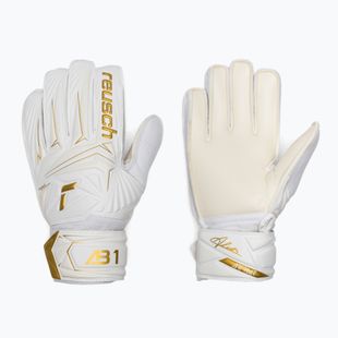 Guanti da portiere per bambini Reusch Attrakt AB1 Solid Junior white/gold
