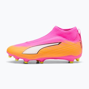Scarpe da calcio per bambini PUMA Ultra 6 Match+ LL FG/AG Jr poison pink/puma white/sun stream/bright aqua/puma black