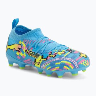 Scarpe da calcio bambino PUMA Future 9 Match Advanced Level FG/AG Jr puma white/blue glimmer/pink glimmer/yellow alert