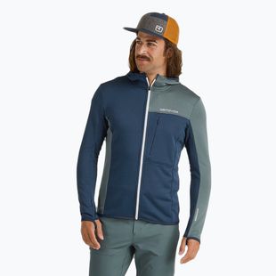 Felpa uomo ORTOVOX Fleece Light Grid con cappuccio oceano profondo