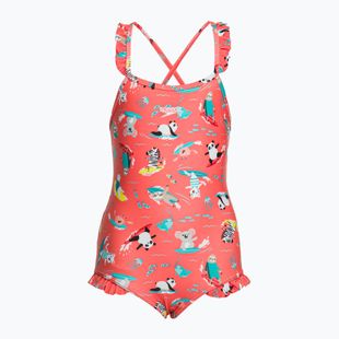 Speedo Digital Frill Thinstrap - costume intero da bambino corallo/taro/bianco