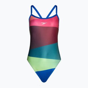 Speedo Placement Digital Turnback costume intero da donna anguria/verde arancio/cobalto vero/viola dolce